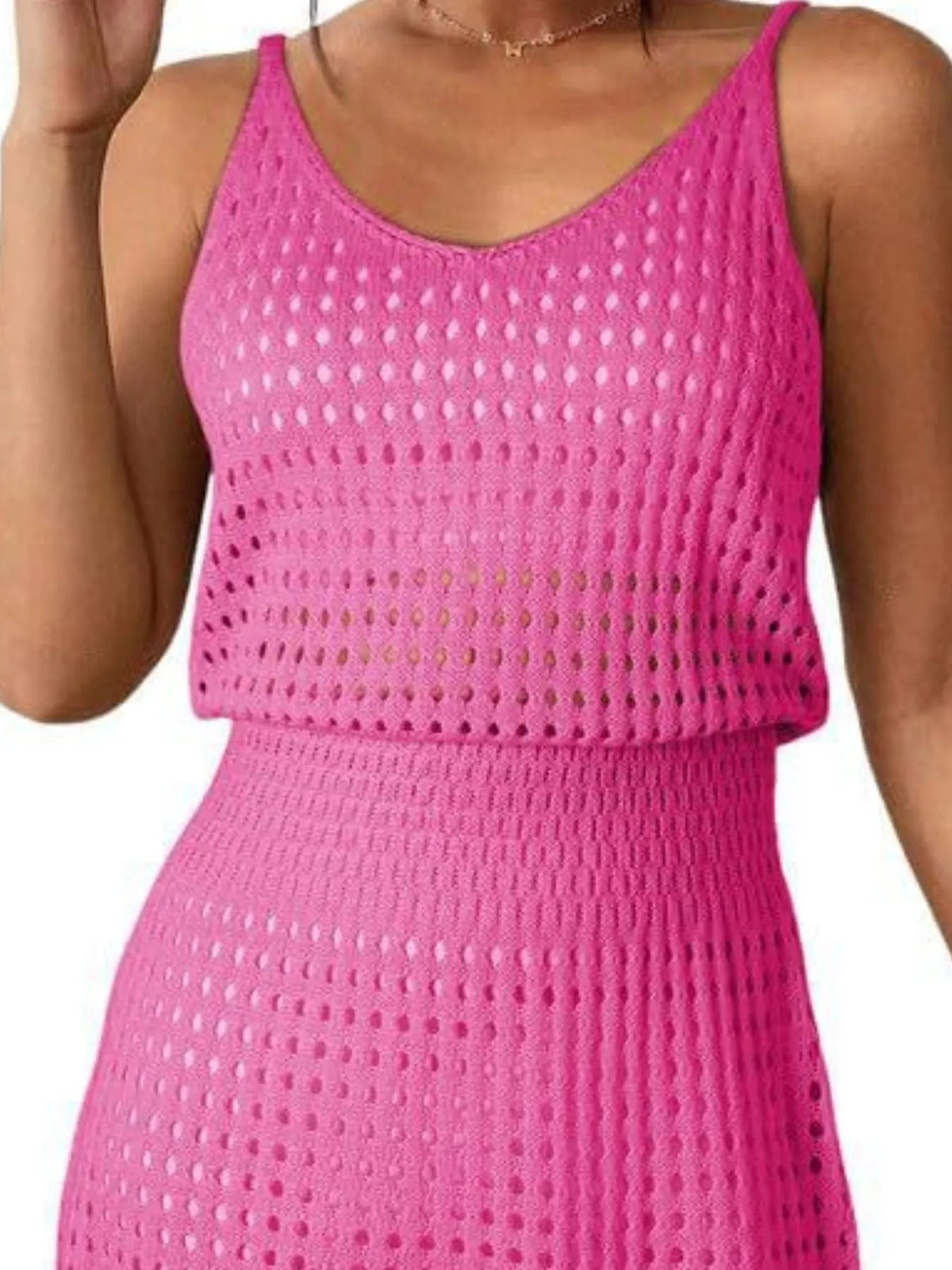 Crochet sleeveless openwork cover up dress back view 18
