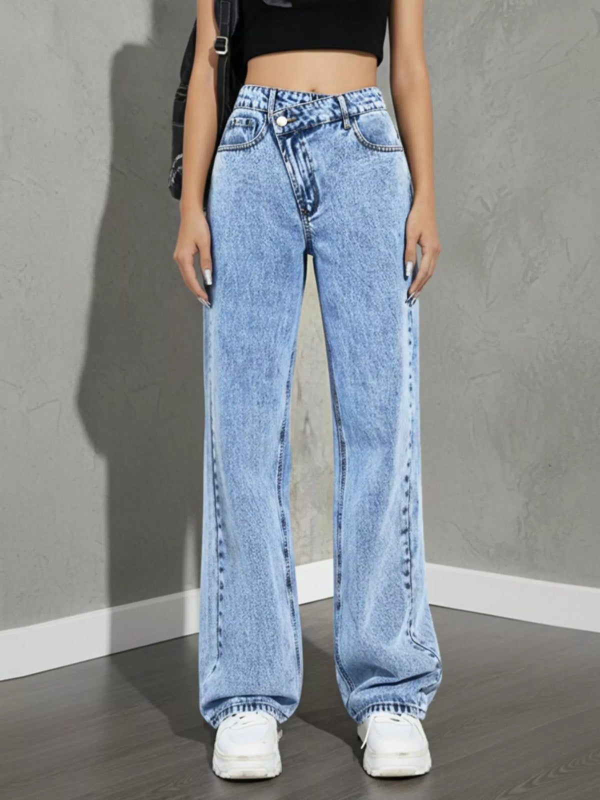 Wide leg jeans in gray wash full length