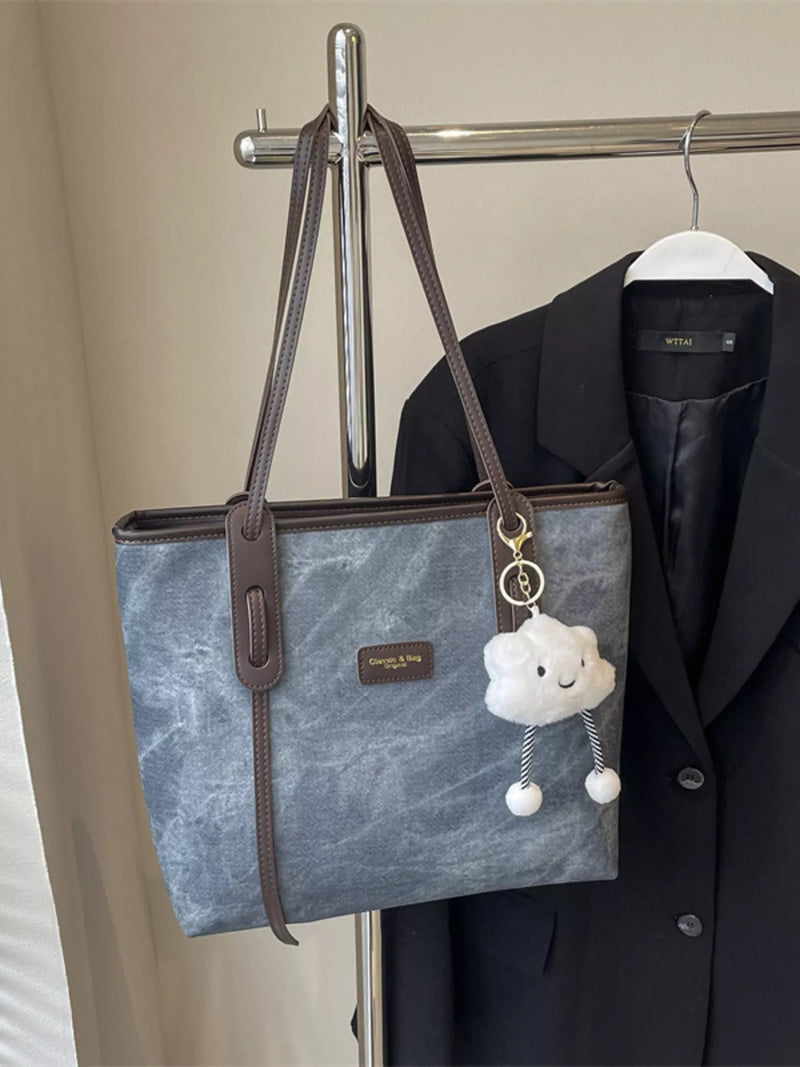 Dusty blue faux leather cloud charm shoulder bag front view