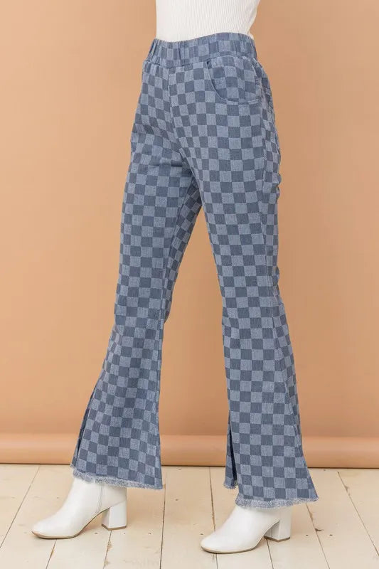 And The Why Checkerboard High Waist Bell Pants - Fashorio