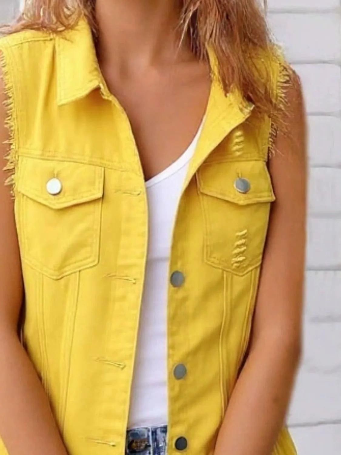 Frayed Denim Vest Plus Size in Blush Pink view 13