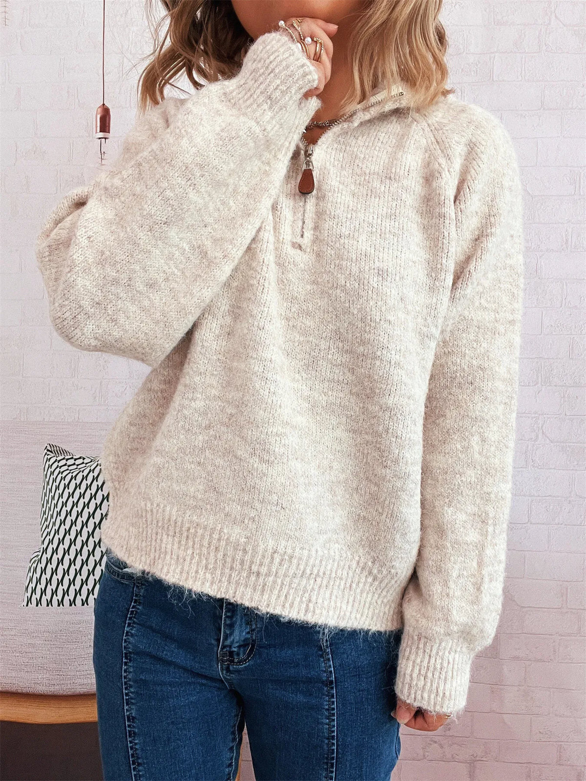 Quarter zip pullover collar detail
