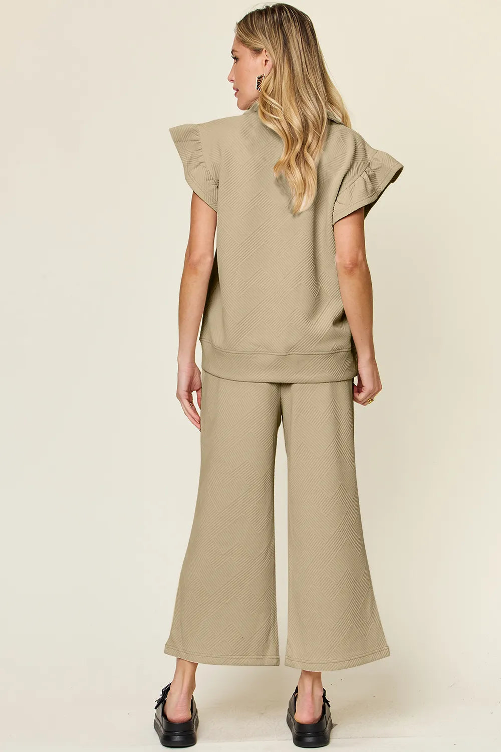Double Take Ruffle Top and Wide Leg Pants Set, view 36