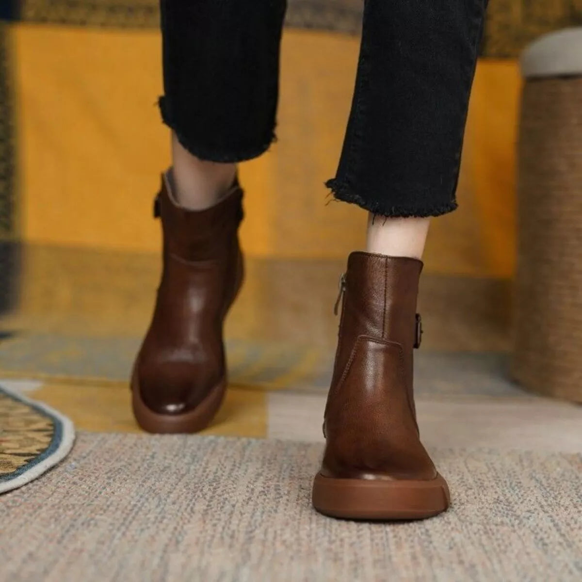 Round toe platform boots pair view