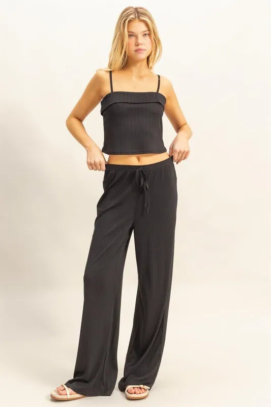 HYFVE Rib Knit Cami Top and Pants Set BLACK - Fashorio