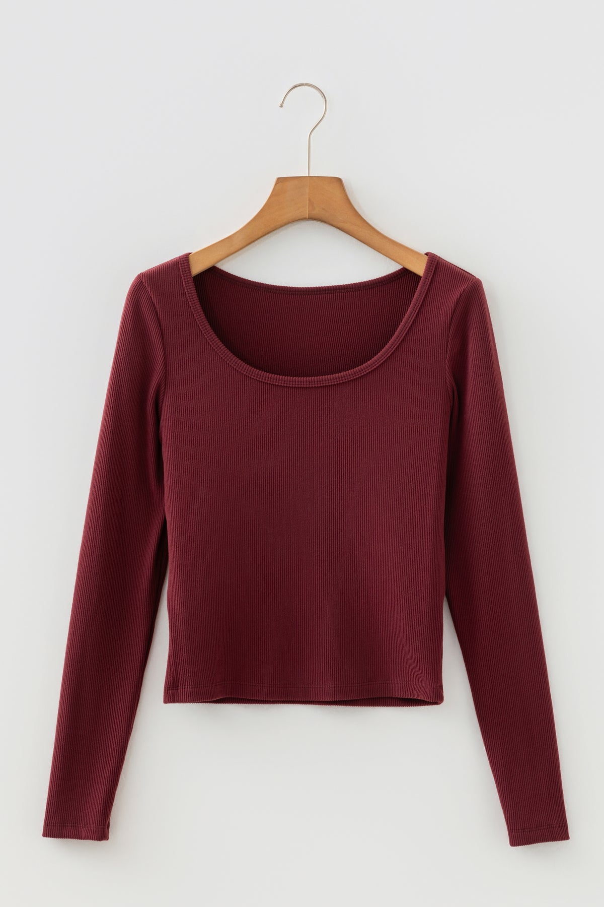 Ribbed knit crop top back view brown