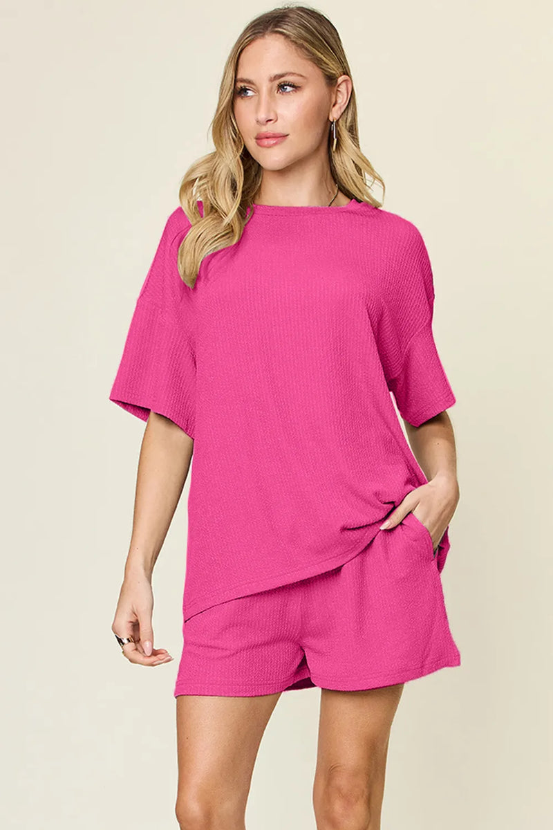 Round Neck Top and Shorts Set front view