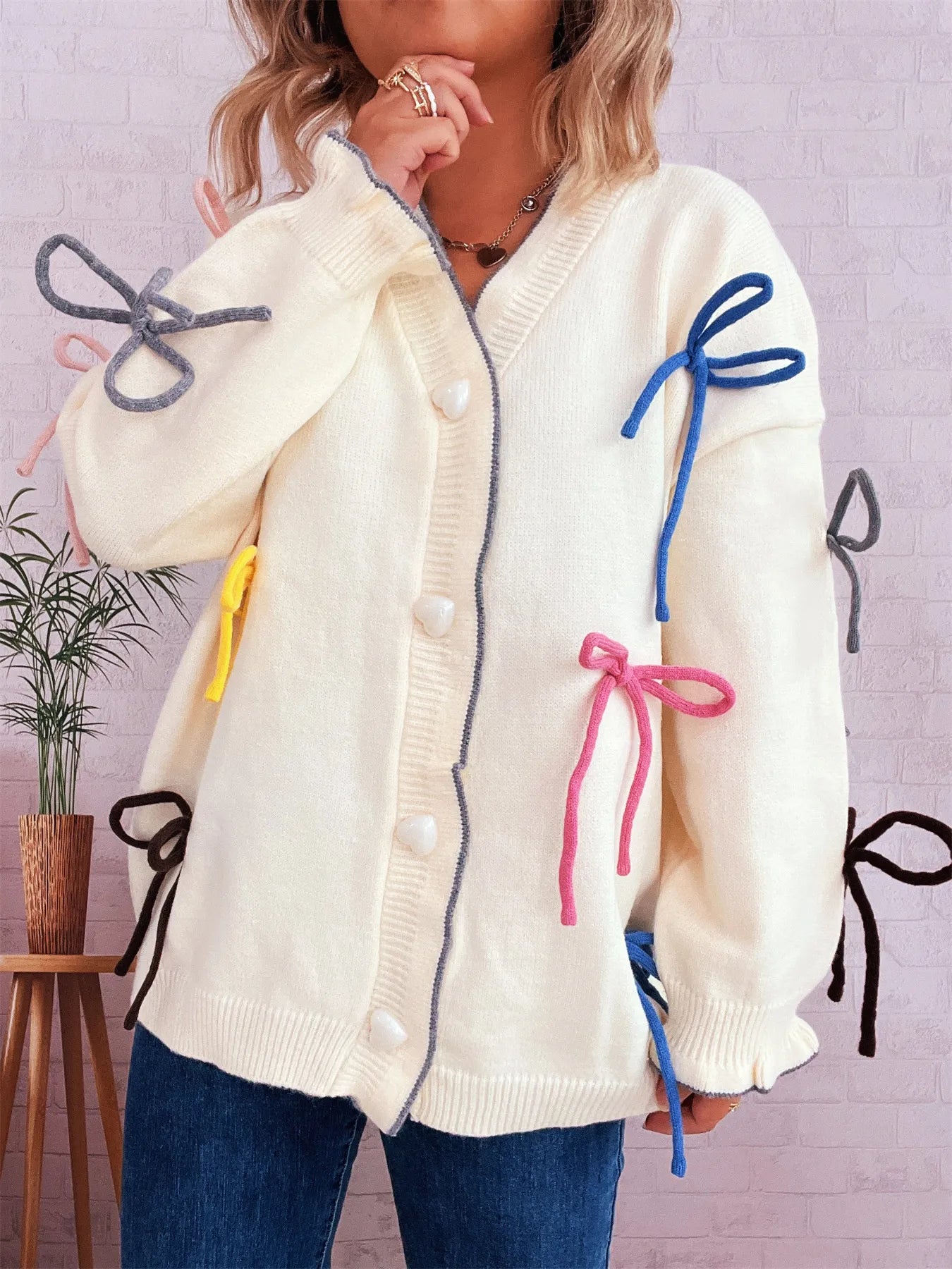 Bow Tie Button Up Cardigan - Fashorio