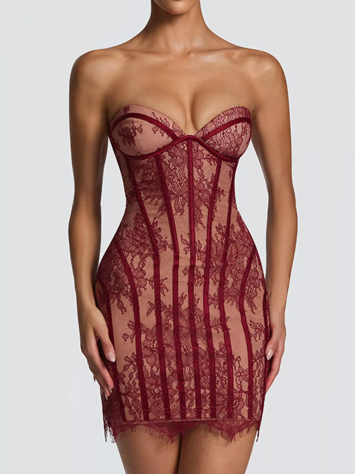 Lace Detail Tube Mini Dress full length view