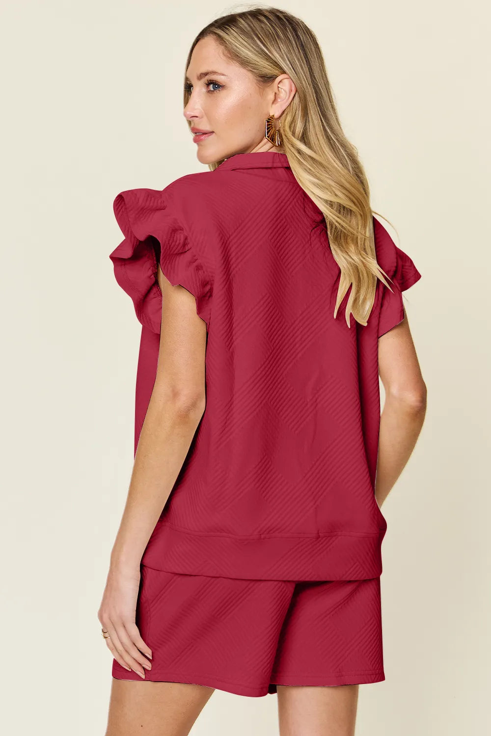 Flounce Sleeve Top and Drawstring Shorts Set, view 23