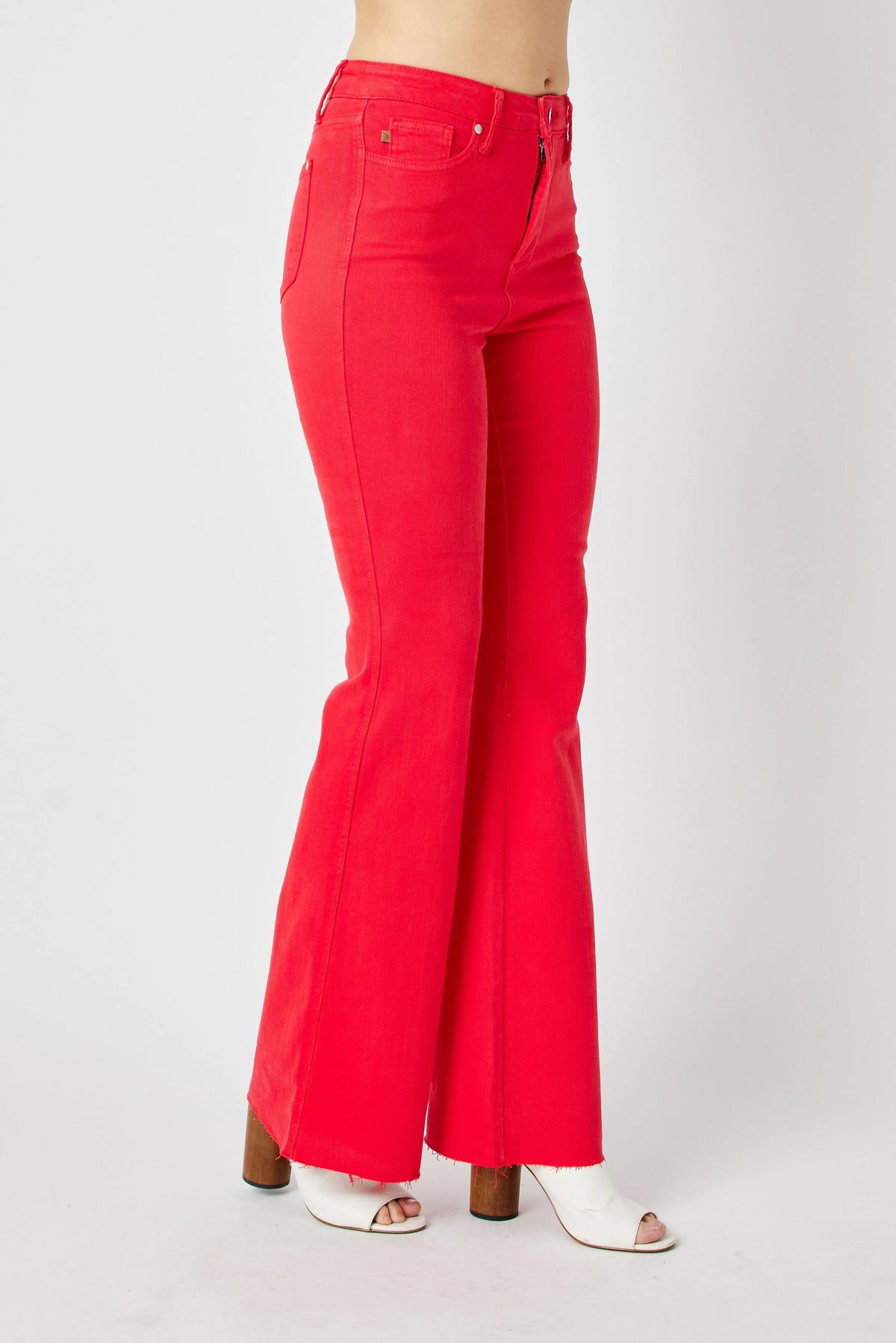 Judy Blue high waist red flare jeans pocket detail