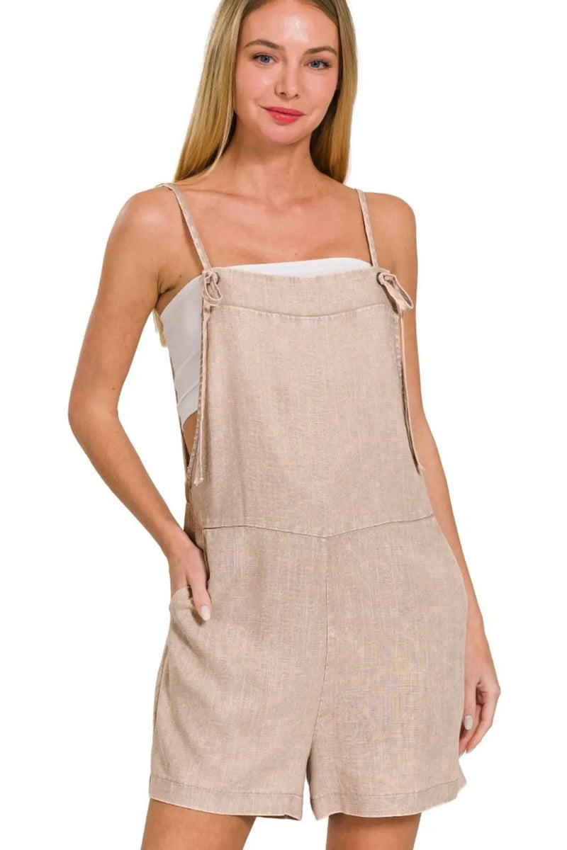 Washed Linen Knot Strap Romper
