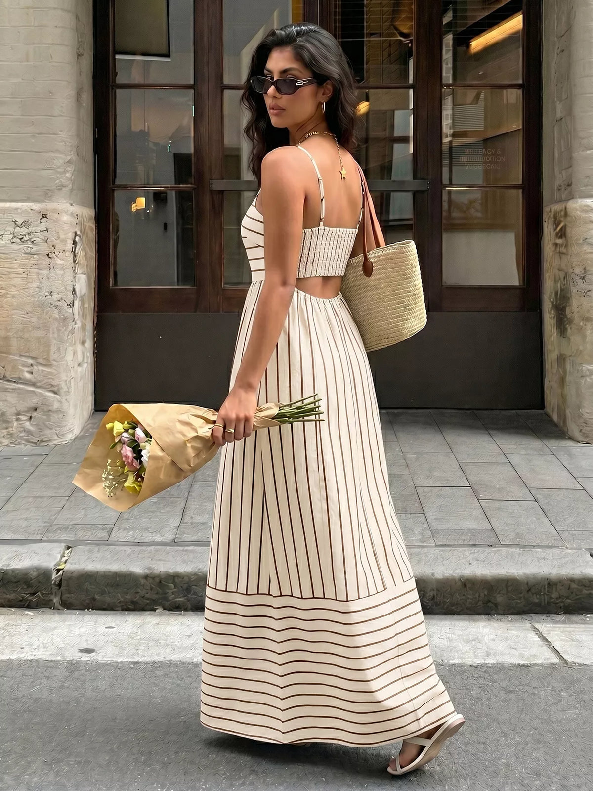 Spaghetti strap maxi dress cutout detail