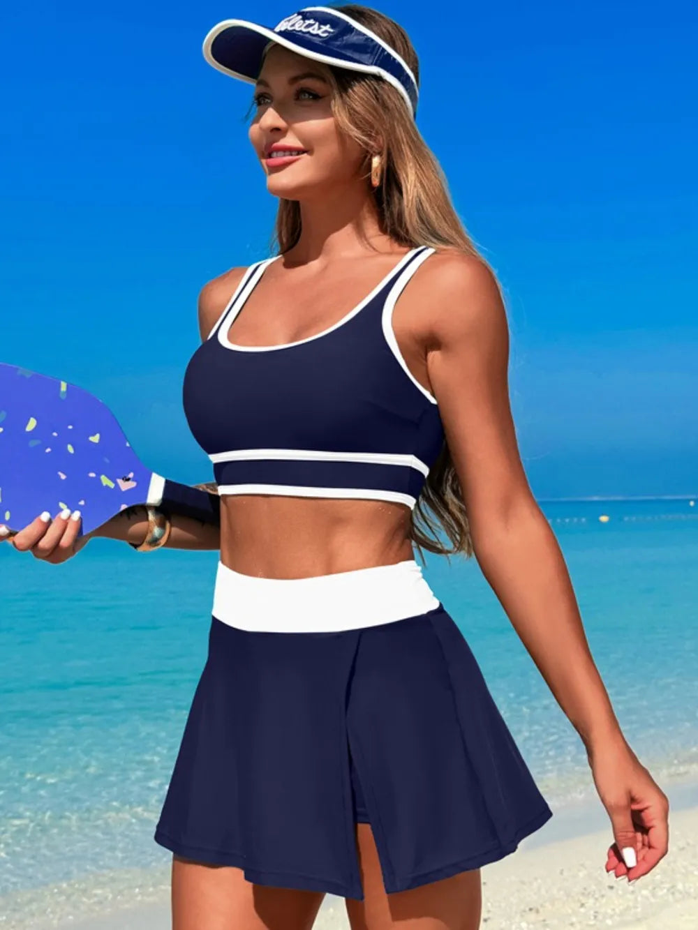 Scoop Neck Top and Skort Bikini Set, view 24