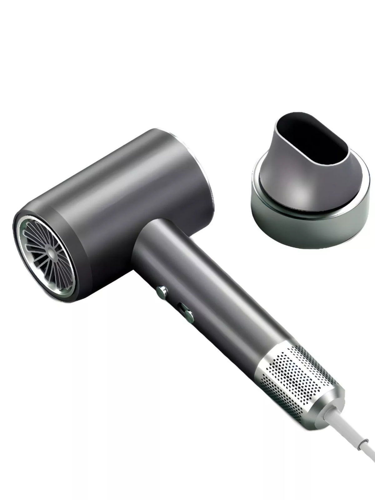 Hair dryer held in hand while drying hair