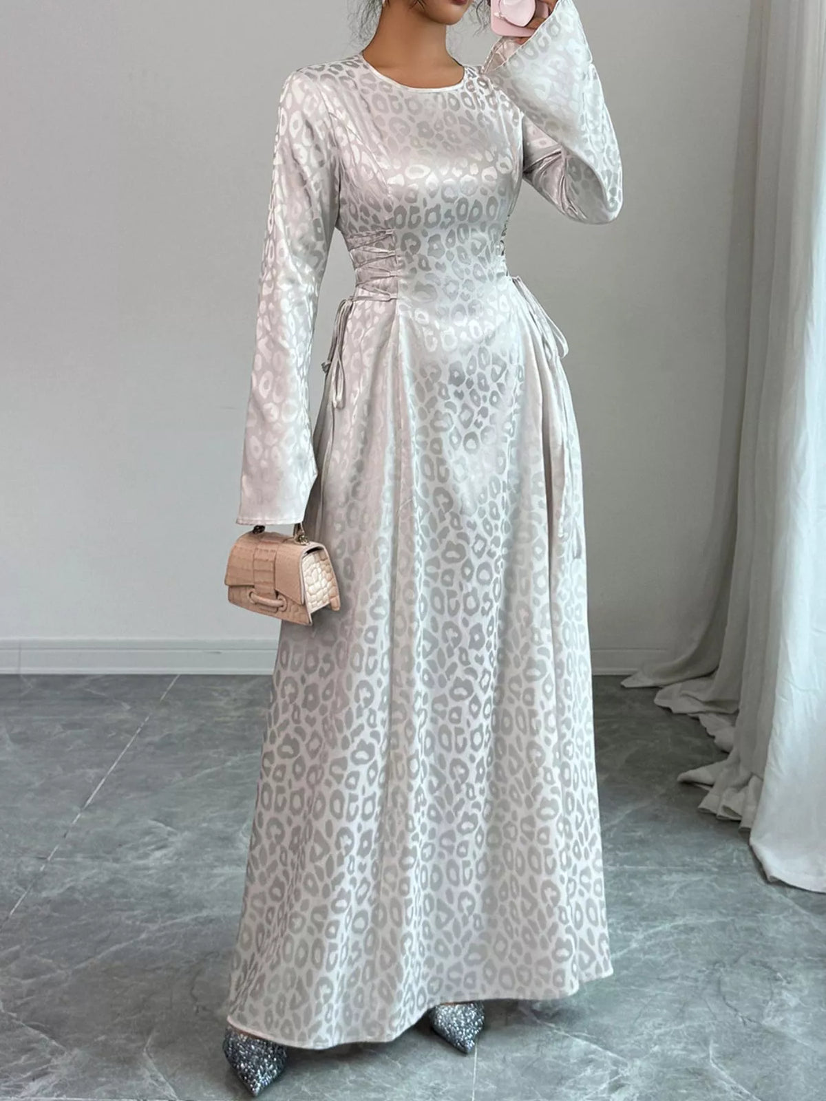 Long sleeve leopard maxi dress side view