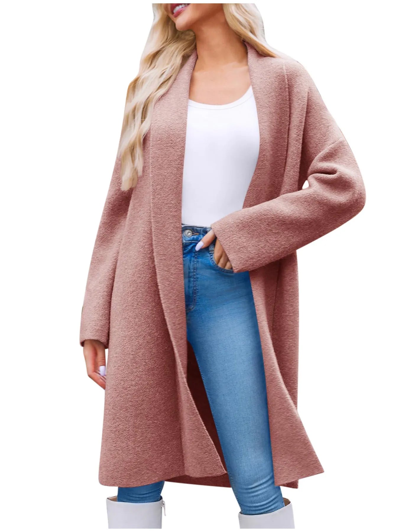 Open Front Longline Coat Pink - Fashorio