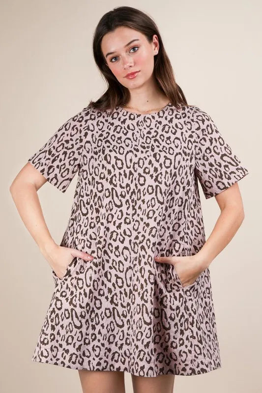 Leopard Printed Comfy Mini Dress back view