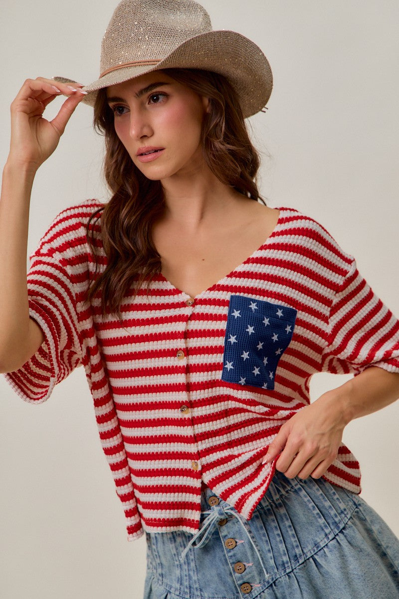 Waffle knit cardigan open front
