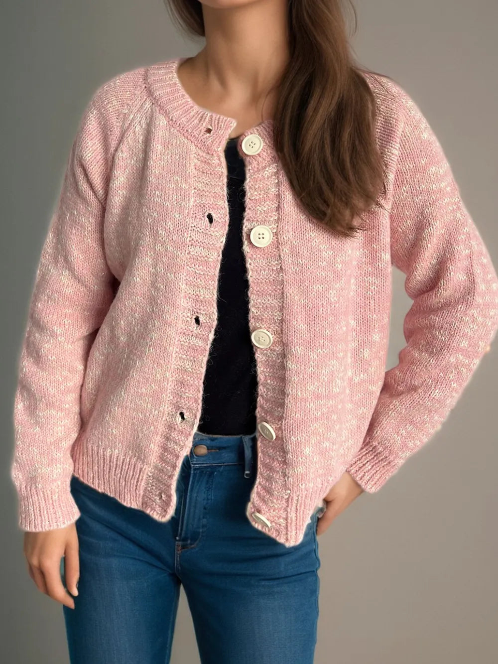 Heathered Button Down Long Sleeve Cardigan - Fashorio