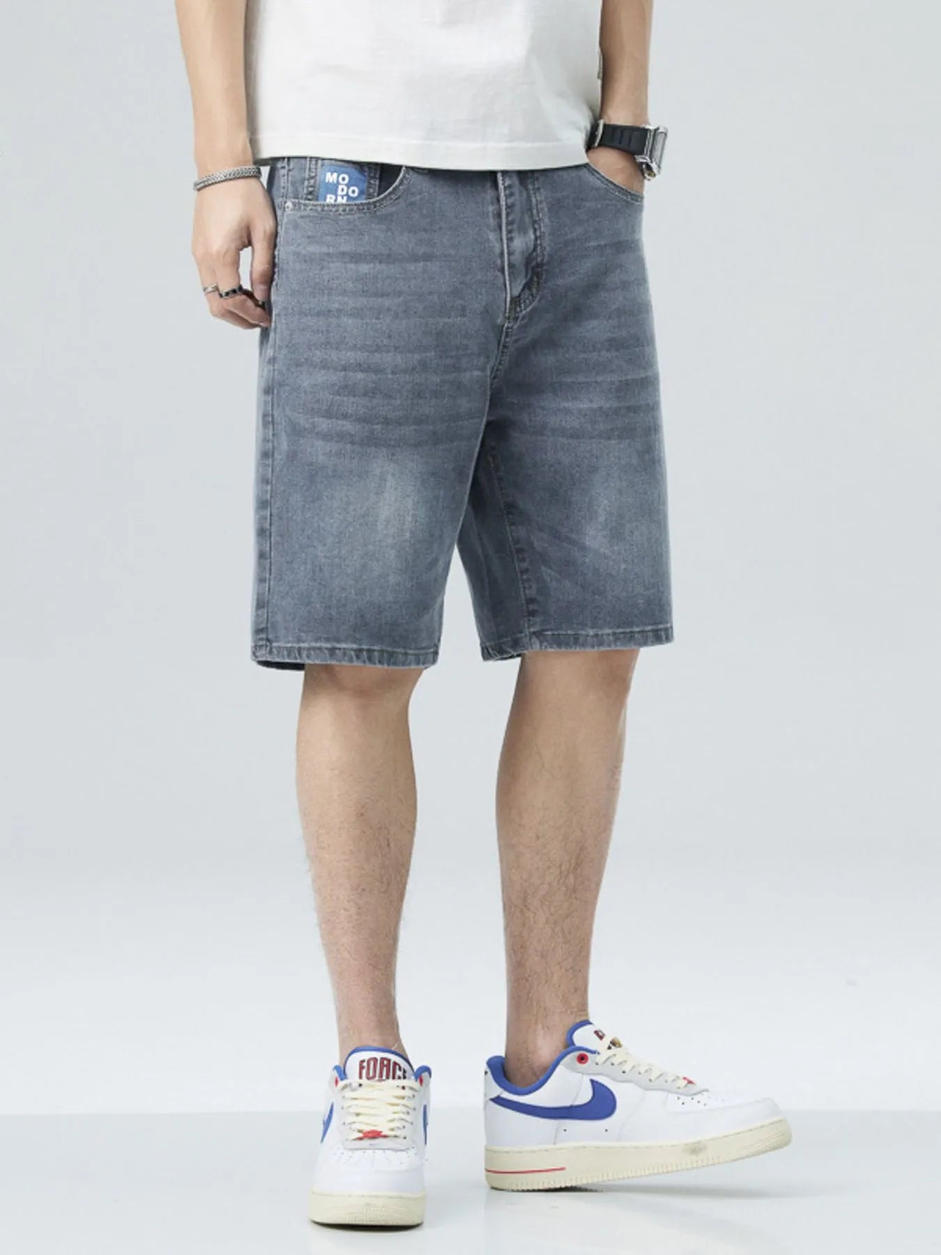 Men's Washed Denim Shorts with Pockets - Fashorio