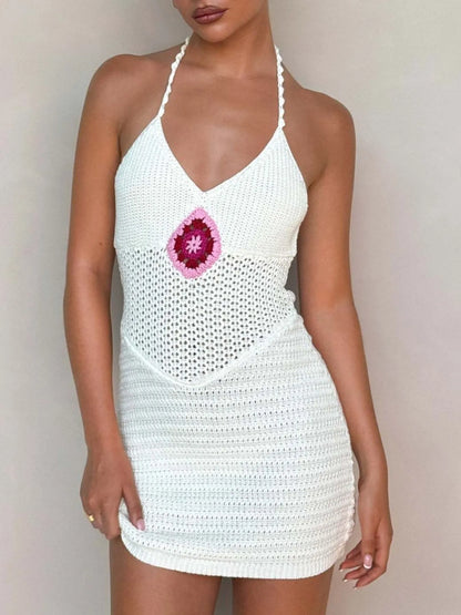 Openwork Halter Neck Sweater Dress - Fashorio