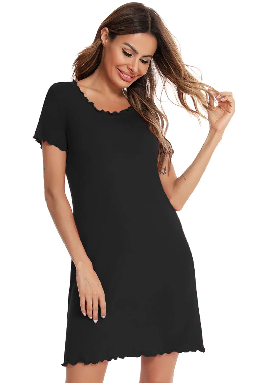 Round Neck Short Sleeve Lounge Dress - Fashorio
