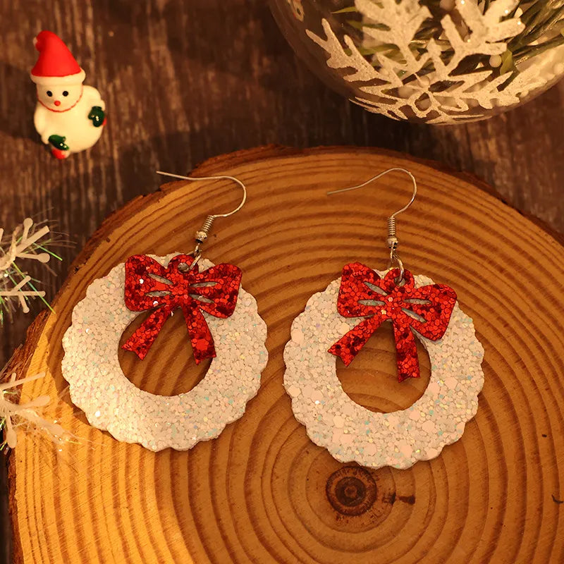 Faux Leather Sequin Wreath Shape Earrings side view