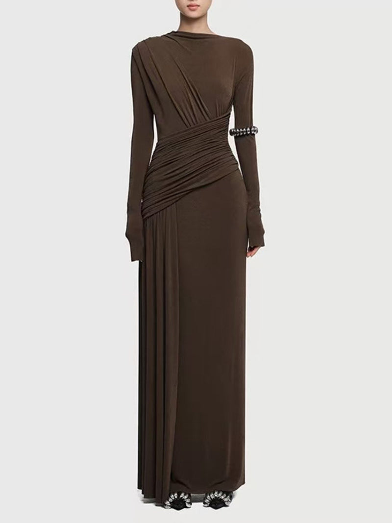 Ruched long sleeve maxi dress, front view