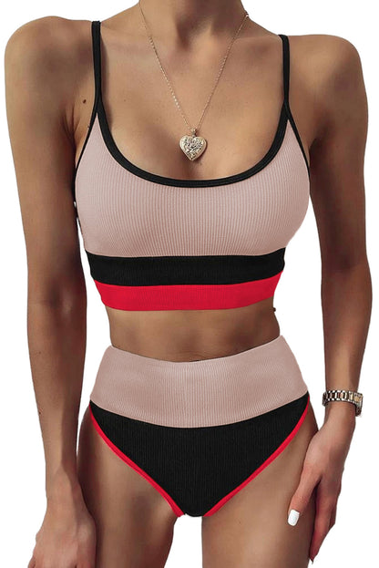 Color Block Spaghetti Strap Two-Piece Swim Set Dust Storm - Fashorio
