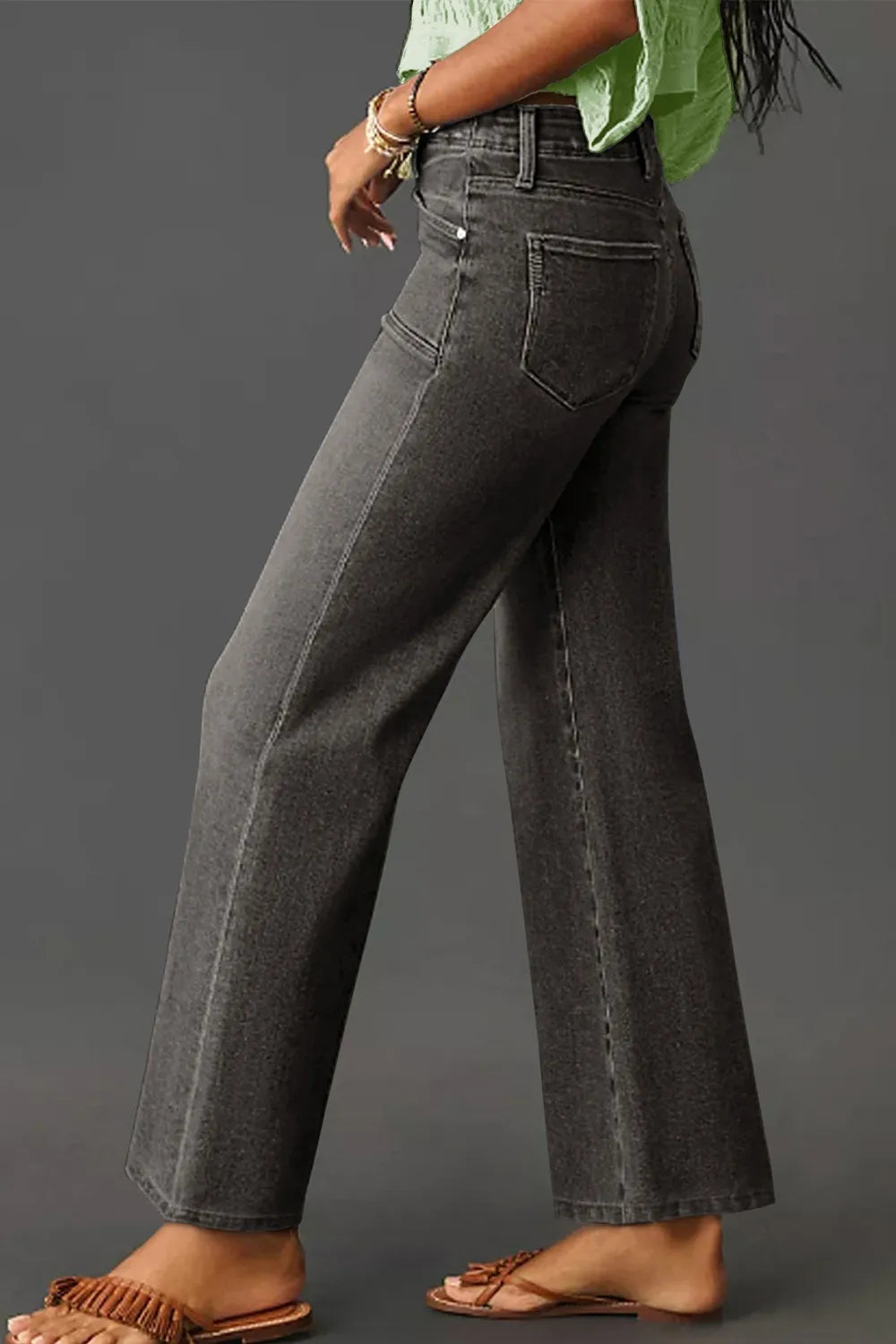 Dark gray faded wide leg jeans full length