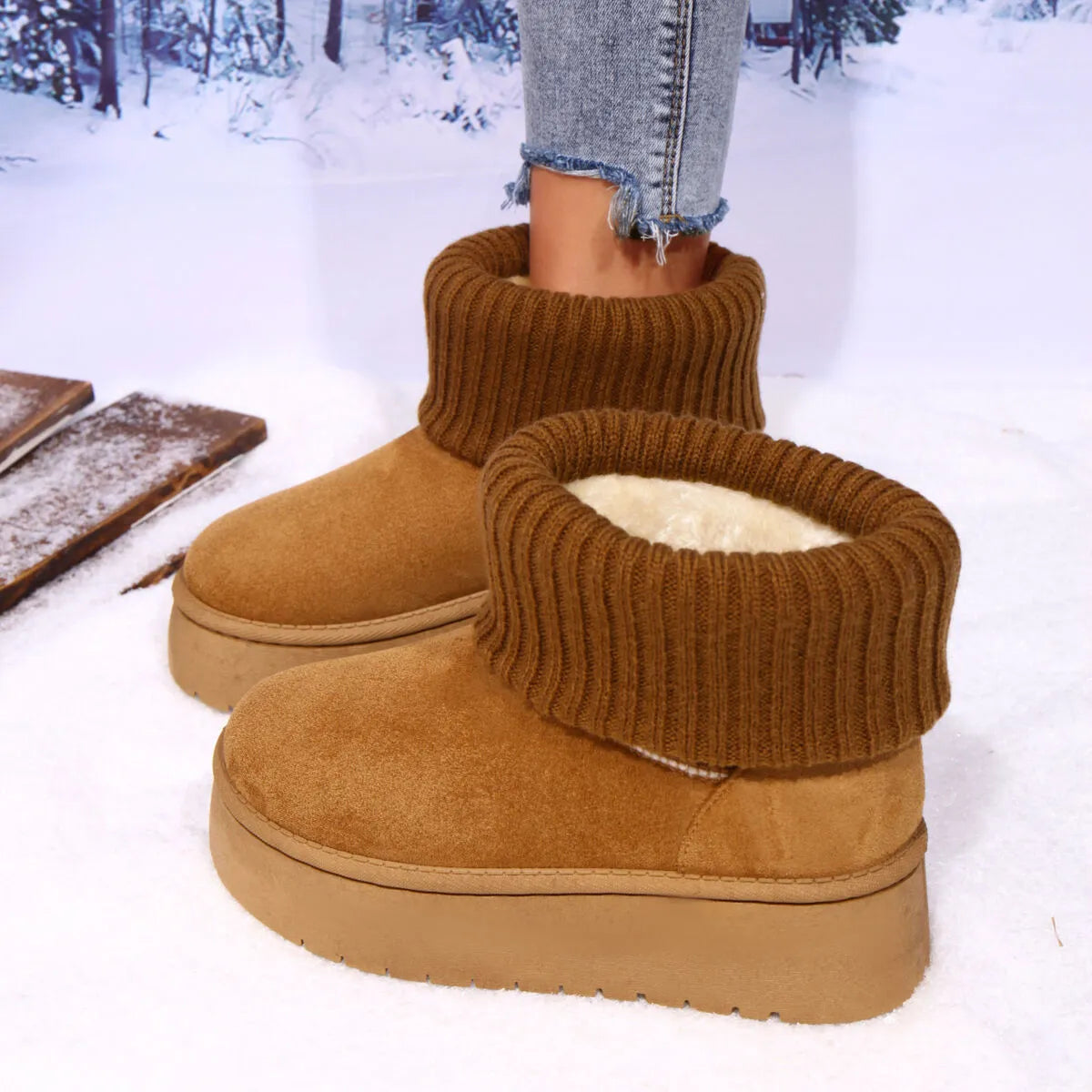 Round toe mesh platform boots angled view