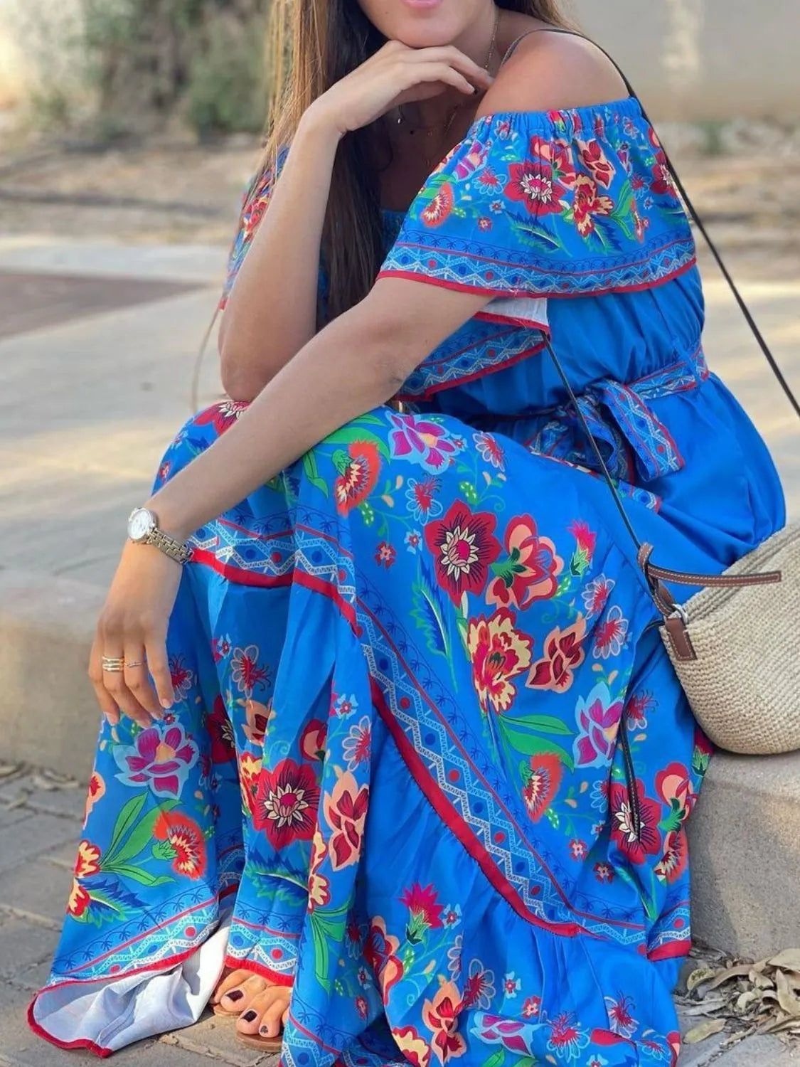 Floral off shoulder ruffle maxi dress view 20