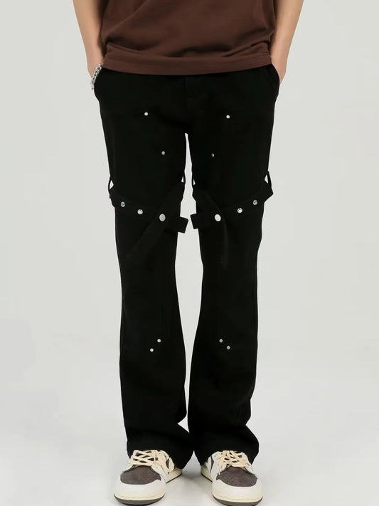 Men's Plus Size Studded Cargo Jeans Black - Fashorio