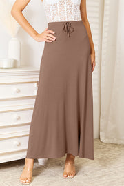 Double Take Full Size Soft Rayon Drawstring Waist Maxi Skirt Mocha - Fashorio