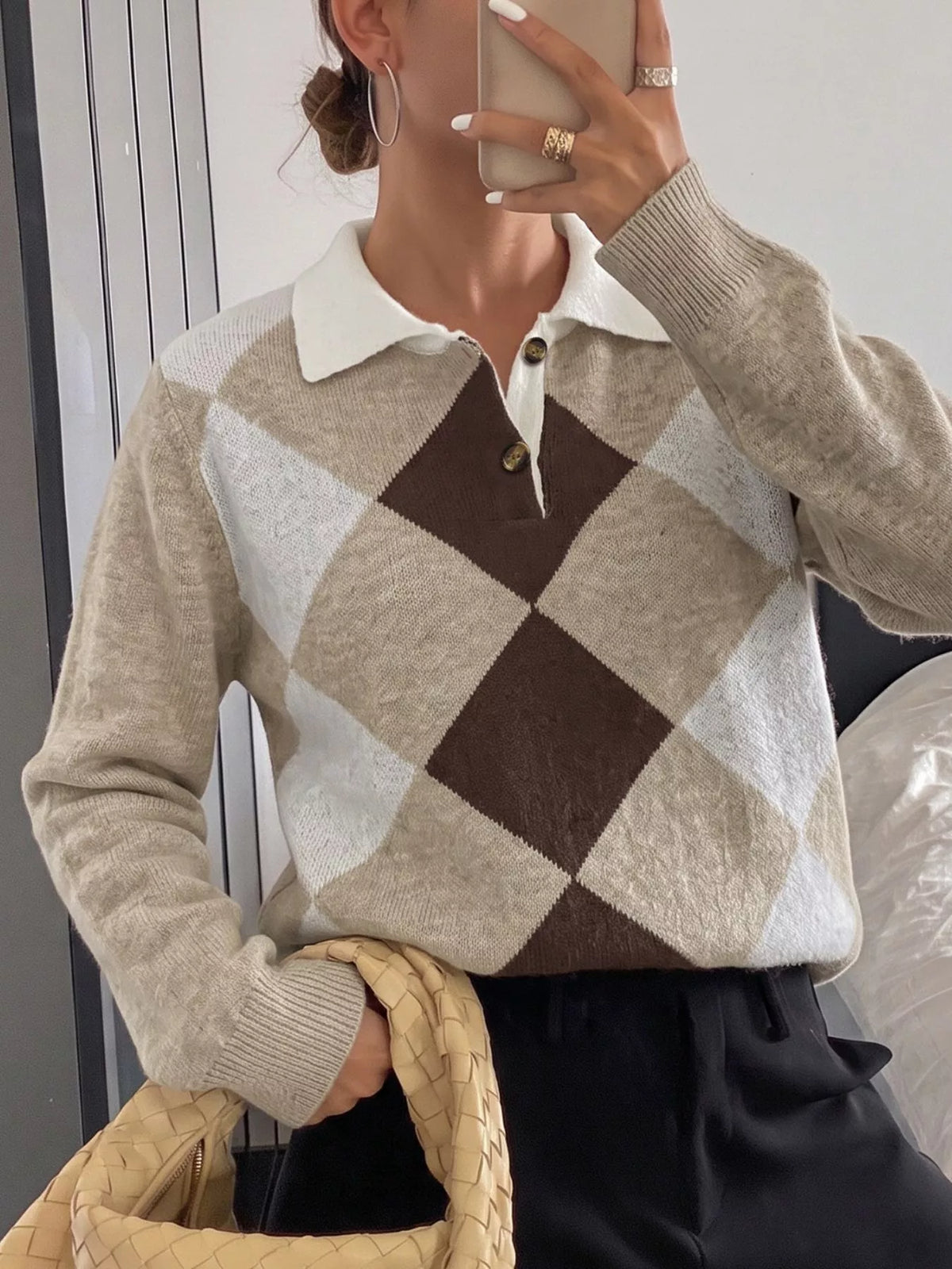 Argyle Polo Collar Sweater styled look