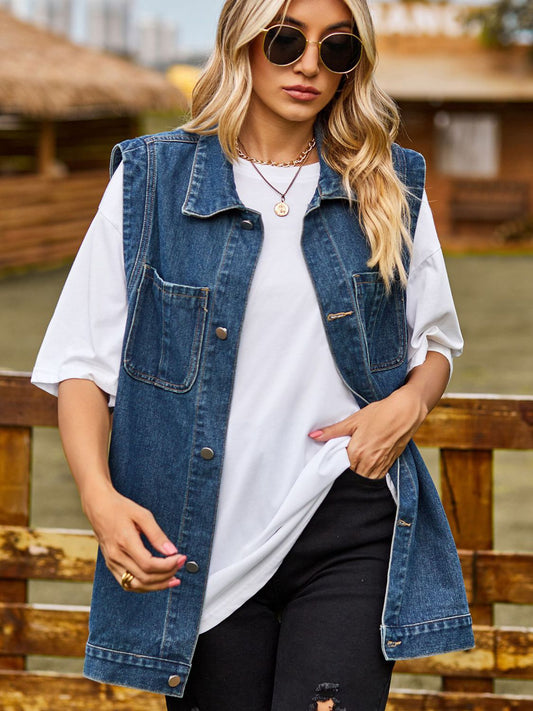 Button Down Denim Vest Medium - Fashorio