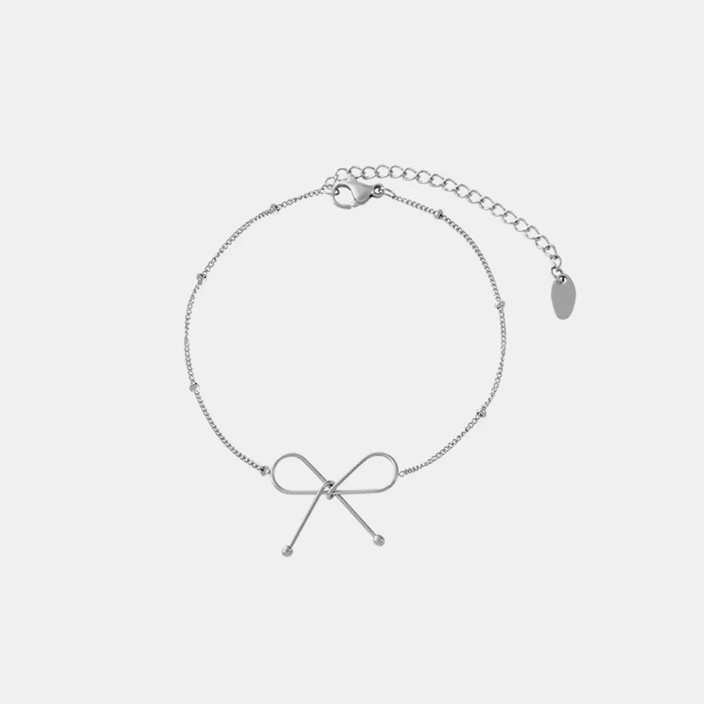 Titanium Steel Bow Bracelet Silver One Size - Fashorio