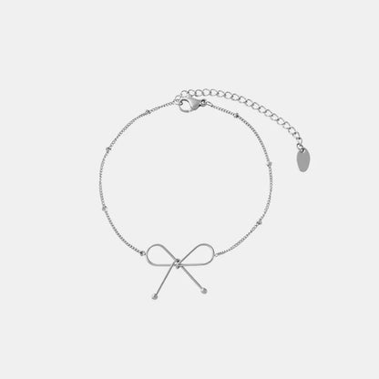 Titanium Steel Bow Bracelet Silver One Size - Fashorio