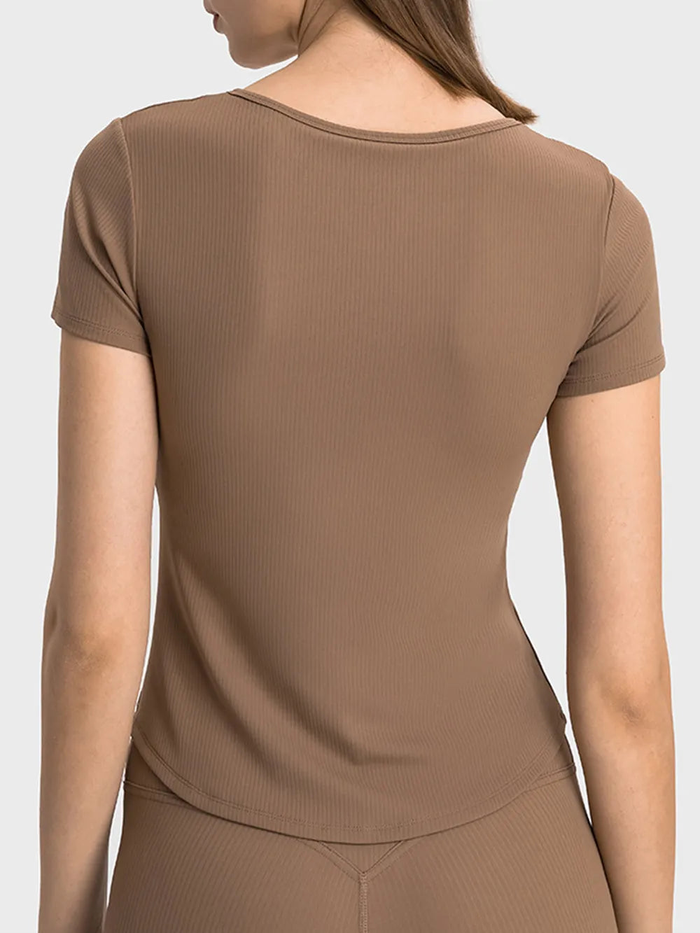 Notched neck short sleeve active t-shirt styled view