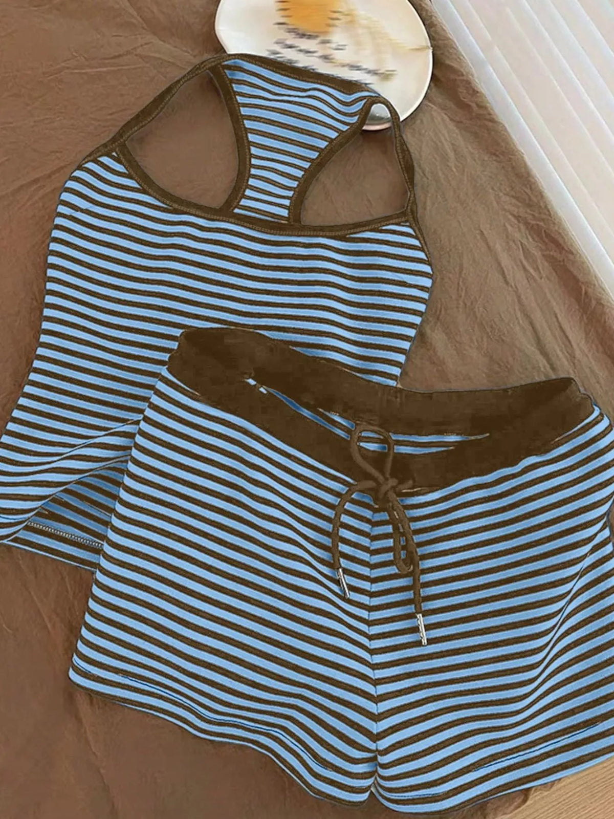 Womens striped tank coordinated shorts set