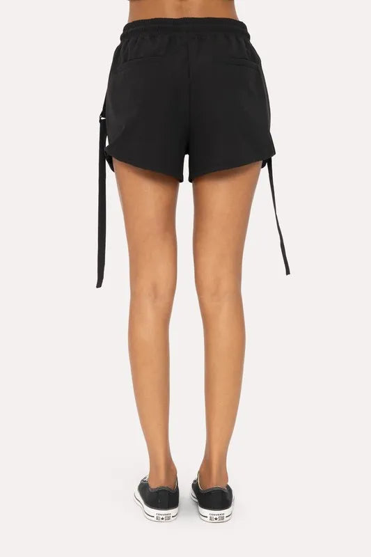 Mono B black ripstop drawstring shorts side view