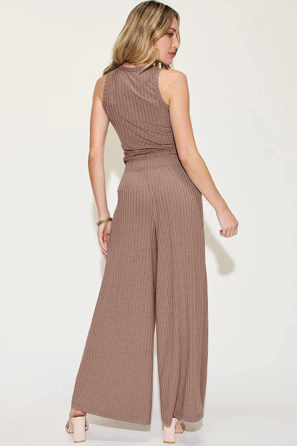 Ribbed Tank and Wide Leg Pants Set, view 25