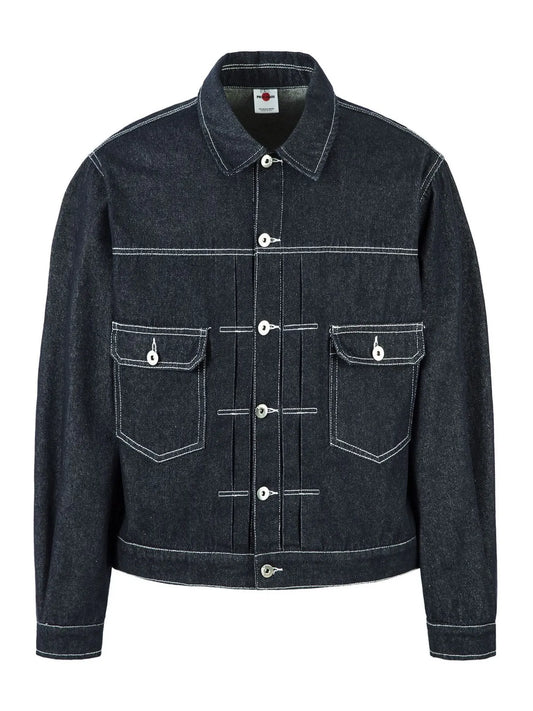 Men's Contrast Stitching Button Up Denim Jacket Sapphire Blue - Fashorio