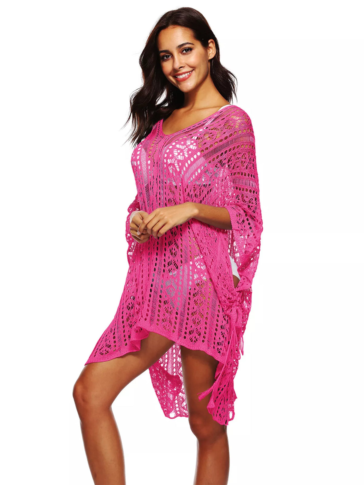 crochet knit beach cover up dress front view