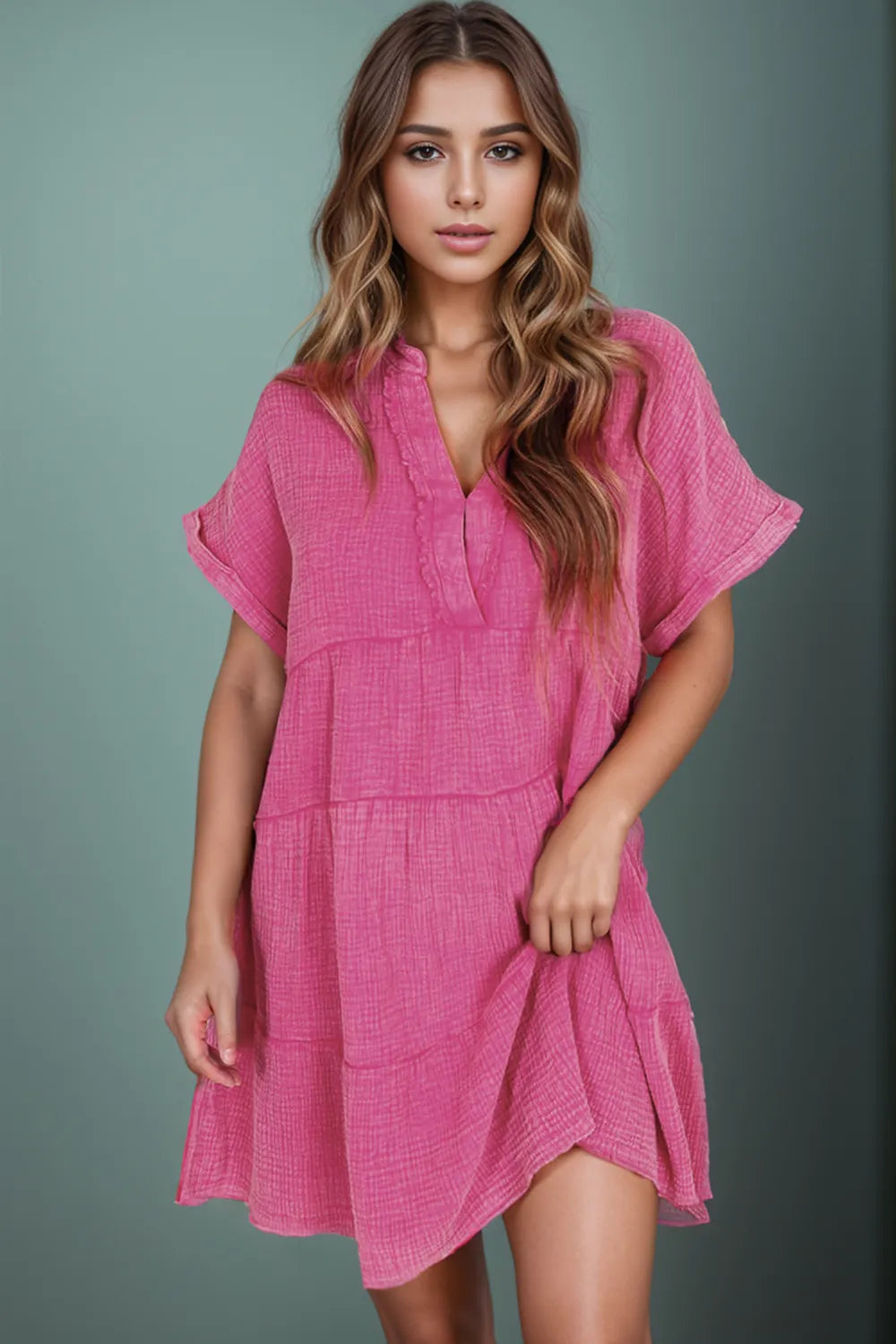 Tiered short sleeve dress back view