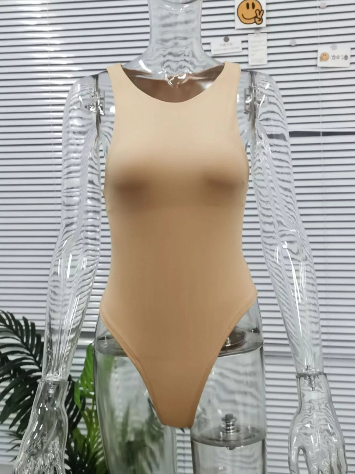 Black round neck sleeveless bodysuit front view
