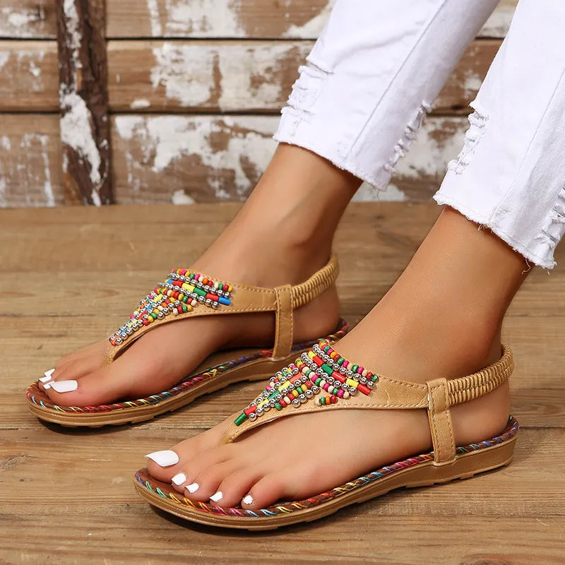 PU leather beaded sandals angled view