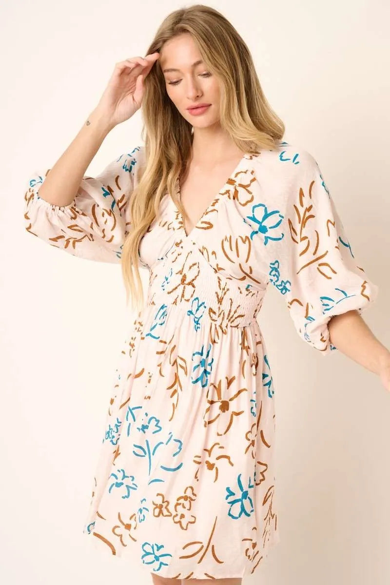 Flower Print Mocked Waist Mini Dress side view