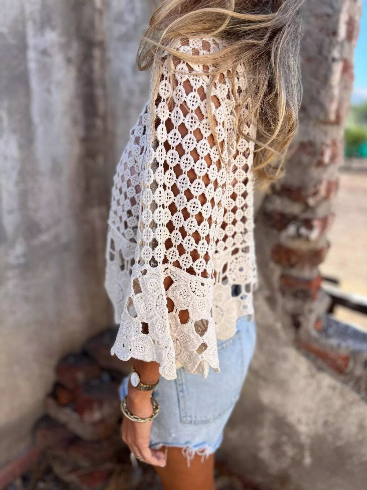 Openwork crochet cover up back view